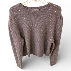 J Crew Rhinestone Puff Sleeve Sweater Merino Wool / Alpaca Purple Lavender XL